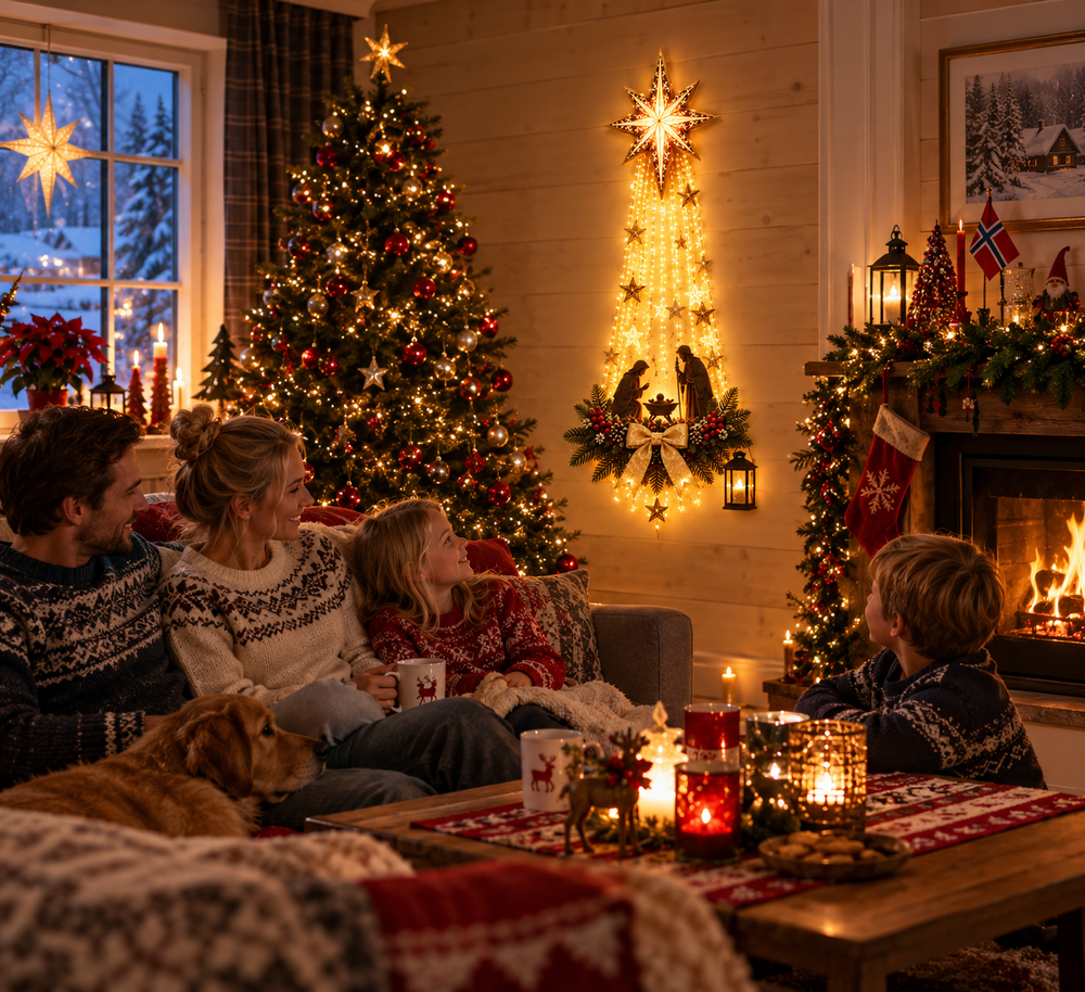 Belyst Julekrybbe Veggdekor